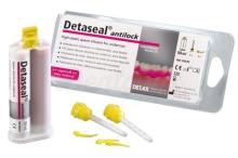 Detaseal® Antiblock - Silicone Base 50 ml - Embalagem com 50 ml de base, 50 ml de catalisador, 6 cânulas misturadoras amarelas, 6 pontas intraorais amarelas